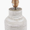 Alina White Dot Design Stoneware Table Lamp Base with Lino 30cm Grey Self Lined Linen Drum Lampshade