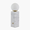 Émile Orb Glass Shade, Brushed Brass Metal and White Marble Table Lamp