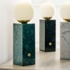 Émile Orb Glass Shade, Brushed Brass Metal and Green Marble Table Lamp