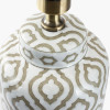 Celia Taupe and White Pattern Ceramic Table Lamp Base with Harry 30cm Ivory Poly Cotton Cylinder Drum Lampshade