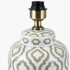 Celia Taupe and White Pattern Ceramic Table Lamp Base with Harry 30cm Ivory Poly Cotton Cylinder Drum Lampshade