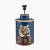 Cat Blue Hand Painted Metal Table Lamp Base with Henry 35cm Mustard Handloom Cylinder Lampshade