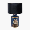 Cat Blue Hand Painted Metal Table Lamp Base