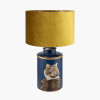 Cat Blue Hand Painted Metal Table Lamp Base