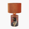 Penguin Tobacco Hand Painted Metal Table Lamp Base with Bow 40cm Tobacco Velvet Cylinder Lampshade