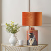 Penguin Tobacco Hand Painted Metal Table Lamp Base with Bow 40cm Tobacco Velvet Cylinder Lampshade