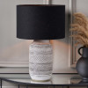 Kira White and Black Textured Stoneware Table Lamp Base with Lino 35cm Black Self Lined Linen Drum Lampshade