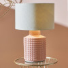 Malone Textured Apricot Squares Design Stoneware Table Lamp Base with Lino 40cm Cream Self Lined Linen Drum Lampshade