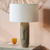 Visage Grey Face Design Tall Stoneware Table Lamp Base with Henry 45cm White Handloom Cylinder Lampshade