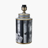 Fenella Black and White Photographic Design Table Lamp Base with Zara 40cm Black Silk Cylinder Drum Lampshade