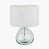 Alvira Organic Shape Recycled Glass Table Lamp Base with Lino 30cm White Self Lined Linen Drum Lampshade