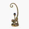 Vervet Antique Brass Metal Monkey Table Lamp Base with Lino 30cm Black Self Lined Linen Drum Lampshade