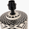 Chirala Black and White Ikat Ceramic Table Lamp Base with Bow 35cm Black Velvet Cylinder Lampshade