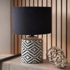 Chirala Black and White Ikat Ceramic Table Lamp Base with Lino 35cm Black Self Lined Linen Drum Lampshade