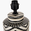 Chirala Black and White Tall Ikat Ceramic Table Lamp Base with Bow 40cm Black Velvet Cylinder Lampshade