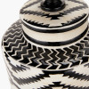 Chirala Black and White Tall Ikat Ceramic Table Lamp Base with Bow 40cm Black Velvet Cylinder Lampshade