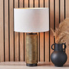 Aurelio Brass and Black Metal Textured Table Lamp Base with Lino 35cm White Self Lined Linen Drum Lampshade