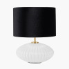 Emilia White Ribbed Glass and Gold Metal Oval Table Lamp Base