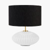 Emilia White Ribbed Glass and Gold Metal Oval Table Lamp Base