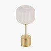 Bella White Ribbed Glass and Gold Metal Squoval Table Lamp