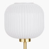 Bella White Ribbed Glass and Gold Metal Squoval Table Lamp