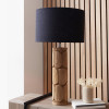 Aurelia Embossed Natural Wood Tall Table Lamp Base with Lino 35cm Black Self Lined Linen Drum Lampshade