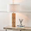 Aurelia Embossed Natural Wood Tall Table Lamp Base with Lino 35cm White Self Lined Linen Drum Lampshade