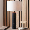 Aurelia Embossed Black Wood Tall Table Lamp Base with Lino 35cm White Self Lined Linen Drum Lampshade