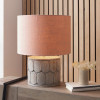 Cezara Embossed Grey Wood Wide Table Lamp Base with Edward 40cm Apricot Linen Cylinder Lampshade