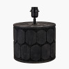 Cezara Embossed Black Wood Wide Table Lamp Base with Lino 40cm White Self Lined Linen Drum Lampshade