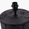 Cezara Embossed Black Wood Wide Table Lamp Base with Lino 40cm White Self Lined Linen Drum Lampshade