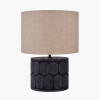 Cezara Embossed Black Wood Wide Table Lamp Base