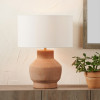 Inna Natural Urn Terracotta Table Lamp Base with Henry 35cm White Handloom Cylinder Lampshade