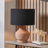 Inna Natural Urn Terracotta Table Lamp Base with Lino 35cm Black Self Lined Linen Drum Lampshade