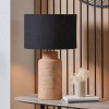 Sierra Natural Tall Ribbed Terracotta Table Lamp Base with Lino 35cm Black Self Lined Linen Drum Lampshade