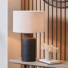 Sierra Black Tall Ribbed Terracotta Table Lamp Base with Lino 35cm White Self Lined Linen Drum Lampshade