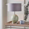 Sofia Sage and Silver Enamel Table Lamp Base with Harry 35cm Steel Grey Poly Cotton Cylinder Lampshade