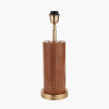 Laurence Tan Leather and Brass Cylindrical Table Lamp Base with Lino 35cm White Self Lined Linen Drum Lampshade