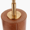 Laurence Tan Leather and Brass Cylindrical Table Lamp Base with Lino 35cm White Self Lined Linen Drum Lampshade