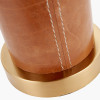 Laurence Tan Leather and Brass Cylindrical Table Lamp Base with Lino 35cm White Self Lined Linen Drum Lampshade