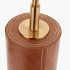 Laurence Tan Leather and Brass Cylindrical Table Lamp Base with Lino 35cm White Self Lined Linen Drum Lampshade