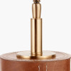 Laurence Tan Leather and Brass Cylindrical Table Lamp Base with Lino 35cm White Self Lined Linen Drum Lampshade