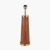 Laurence Tan Leather and Brass Table Lamp Base with Lino 40cm White Self Lined Linen Drum Lampshade