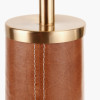 Laurence Tan Leather and Brass Table Lamp Base with Lino 40cm White Self Lined Linen Drum Lampshade