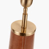 Laurence Tan Leather and Brass Table Lamp Base with Lino 40cm White Self Lined Linen Drum Lampshade