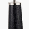 Laurence Black Croc Leather and Silver Table Lamp Base with Henry 40cm White Handloom Cylinder Lampshade