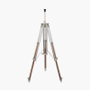 Port Nickel and Wood Tripod Floor Lamp Base with Lino 55cm Steel Grey Self Lined Linen Cylinder Lampshade