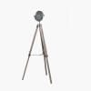 Bullseye Grey Metal and Antique Wood Tripod Marine Floor Lamp