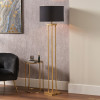 Langston Satin Brass Metal Column Floor Lamp Base with Lino 45cm Black Self Lined Linen Cylinder Lampshade