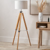 Sumba Bamboo Tripod Floor Lamp Base with Lino 40cm White Self Lined Linen Cylinder Lampshade